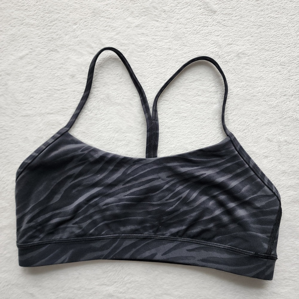 Lululemon Flow Y Bra Dot 10 Gray Zebra Print Strappy Racer Gym Athletic Sports